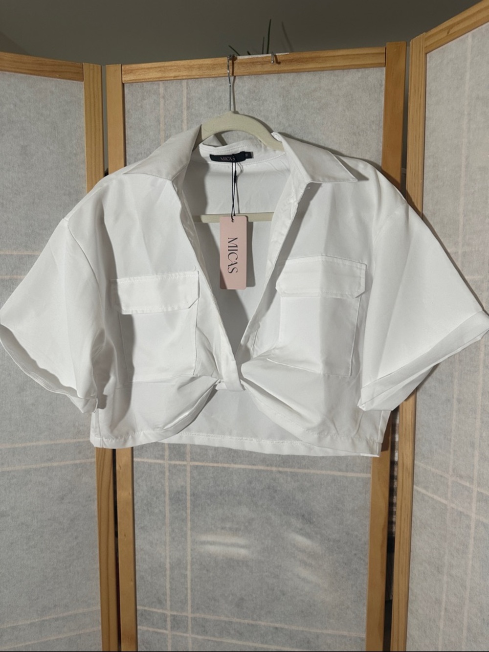 MICAS White Cropped Knot-Front Shirt